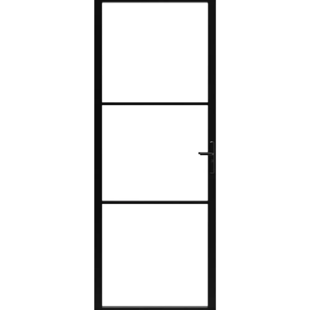 vidaXL Puerta interior vidrio ESG y aluminio negro 76x201,5 cm Negro y transparente Online