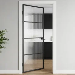 vidaXL Puerta para el Hogar 76 x 201,5 x 3,5 cm Negra y estriada Discount