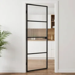 vidaXL Puerta para el Hogar 76 x 201,5 x 3,5 cm Negra y estriada Discount