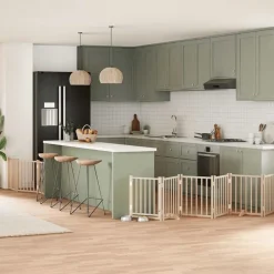 vidaXL Puerta para perros plegable 9 paneles madera de álamo 450 cm Natural Sale