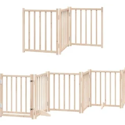 vidaXL Puerta para perros plegable 9 paneles madera de álamo 450 cm Natural Sale