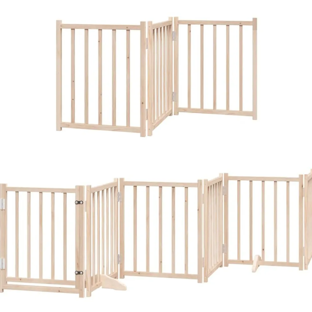 vidaXL Puerta para perros plegable 9 paneles madera de álamo 450 cm Natural Sale