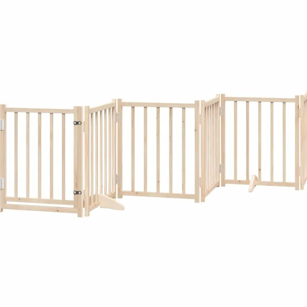 vidaXL Puerta para perros plegable 9 paneles madera de álamo 450 cm Natural Sale