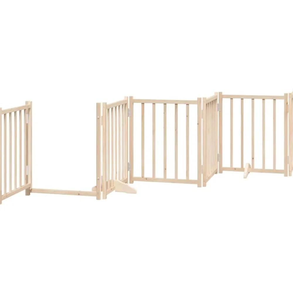 vidaXL Puerta para perros plegable 9 paneles madera de álamo 450 cm Natural Sale