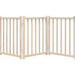 vidaXL Puerta para perros plegable 3 paneles madera de abeto 150 cm Natural Sale