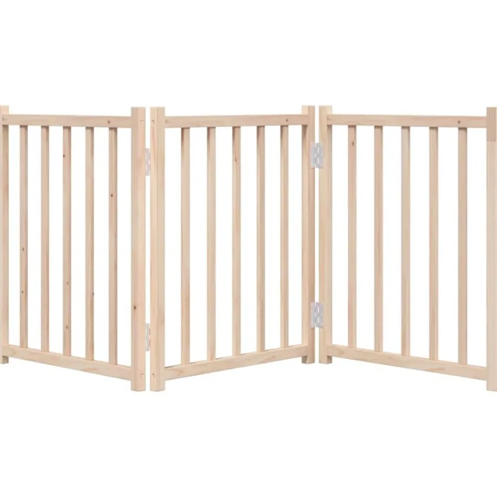 vidaXL Puerta para perros plegable 3 paneles madera de abeto 150 cm Natural Sale