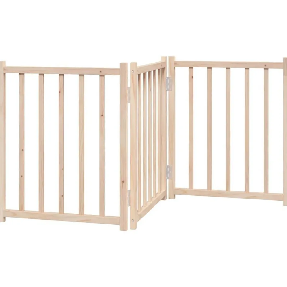 vidaXL Puerta para perros plegable 3 paneles madera de abeto 150 cm Natural Sale