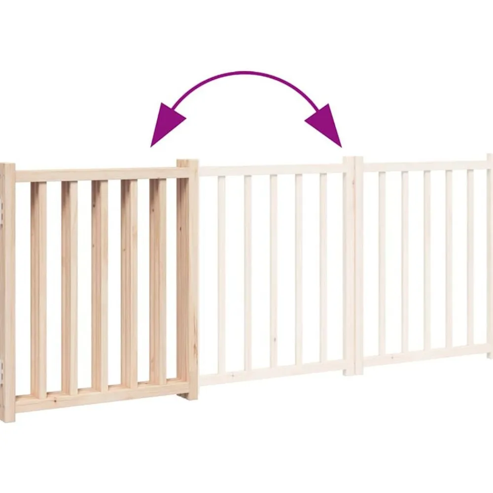 vidaXL Puerta para perros plegable 3 paneles madera de abeto 150 cm Natural Sale