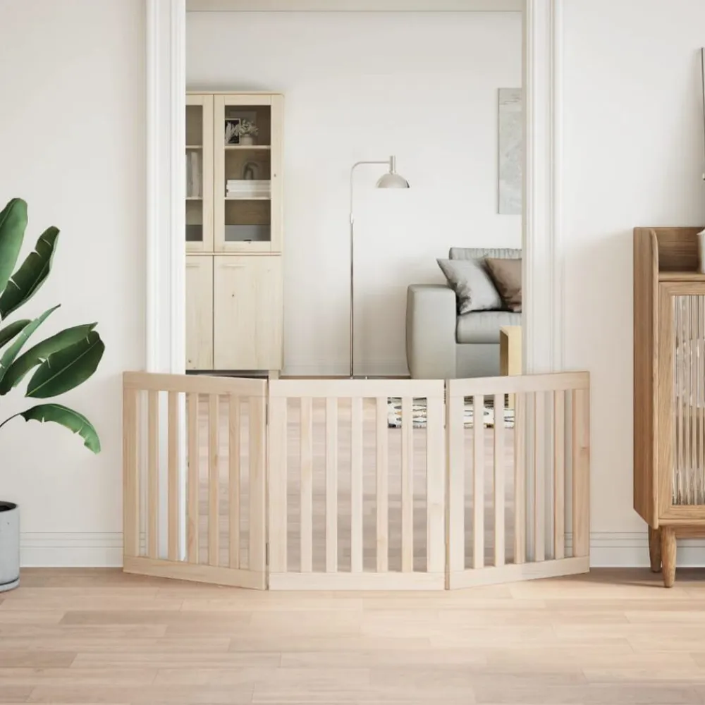 vidaXL Productos Para Mascotas-Puerta para perros plegable de 3 paneles, 150 cm, madera de álamo