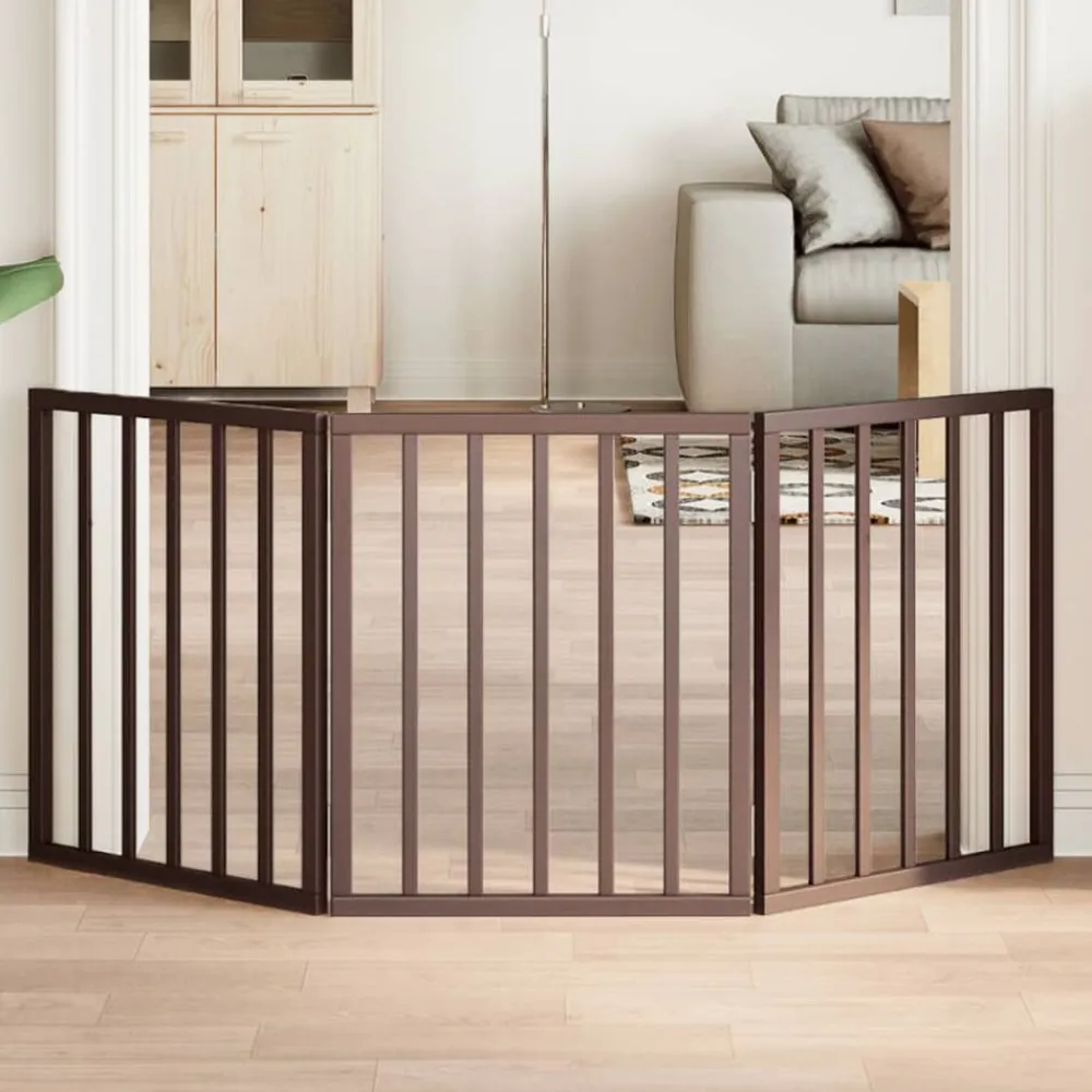 vidaXL Productos Para Mascotas-Puerta para perros plegable 3 paneles madera álamo marrón 150cm