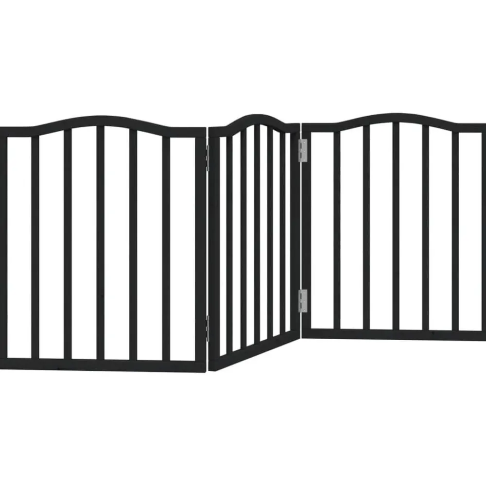 vidaXL Puerta para perros plegable 3 paneles madera álamo negra 150 cm Negro Clearance