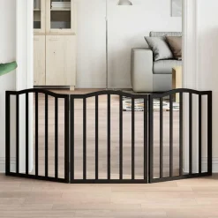 vidaXL Puerta para perros plegable 3 paneles madera álamo negra 150 cm Negro Clearance