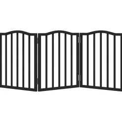 vidaXL Puerta para perros plegable 3 paneles madera álamo negra 150 cm Negro Clearance