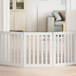 vidaXL Puerta para perros plegable 3 paneles madera álamo blanca 150cm Blanco