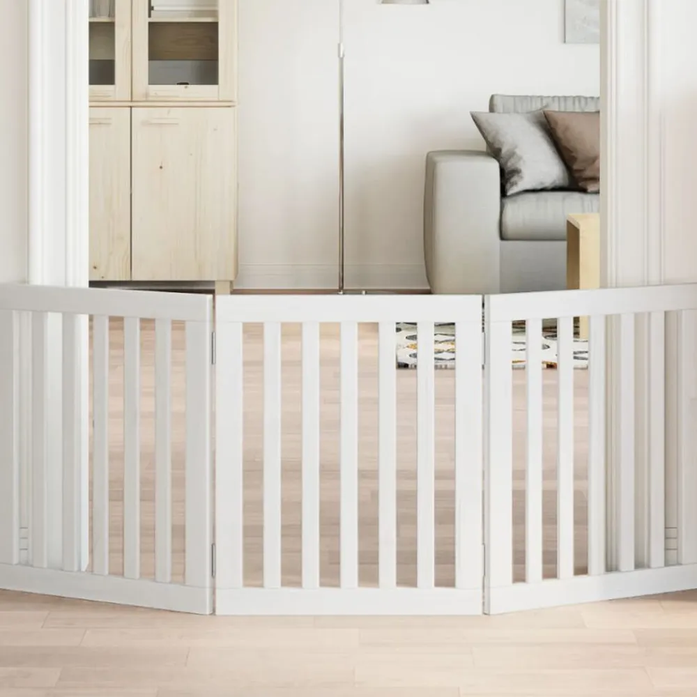 vidaXL Puerta para perros plegable 3 paneles madera álamo blanca 150cm Blanco