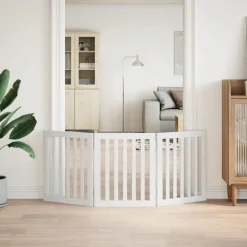 vidaXL Puerta para perros plegable 3 paneles madera álamo blanca 150cm Blanco