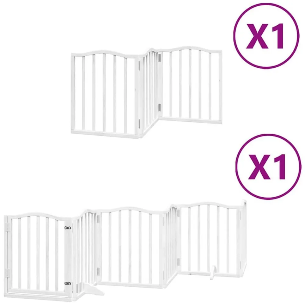 vidaXL Productos Para Mascotas-Puerta para perros plegable 9 paneles madera álamo blanca 450cm