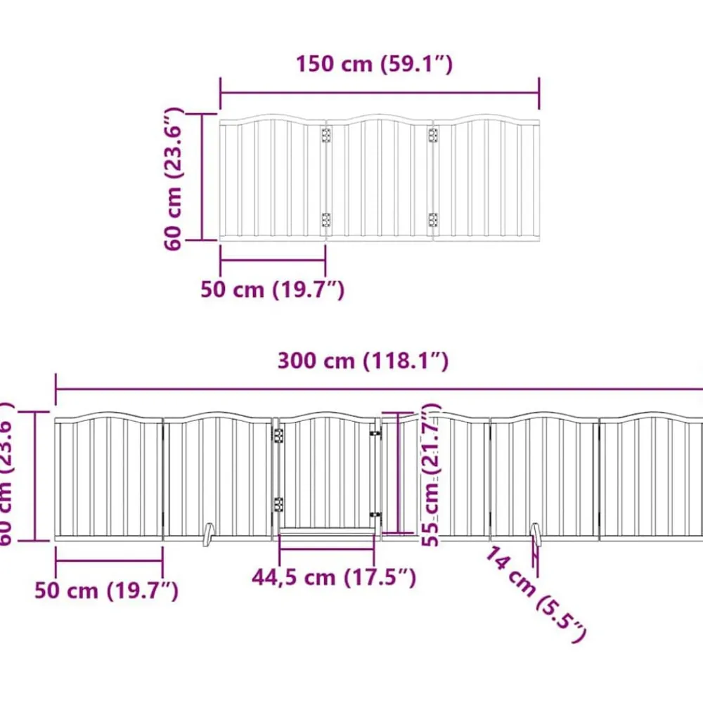 vidaXL Productos Para Mascotas-Puerta para perros plegable 9 paneles madera álamo blanca 450cm