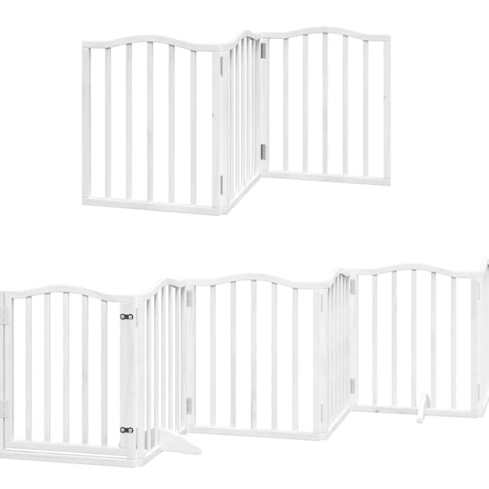 vidaXL Productos Para Mascotas-Puerta para perros plegable 9 paneles madera álamo blanca 450cm