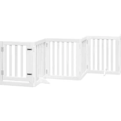 vidaXL Puerta para perros plegable 9 paneles madera álamo blanca 450cm Blanco Outlet