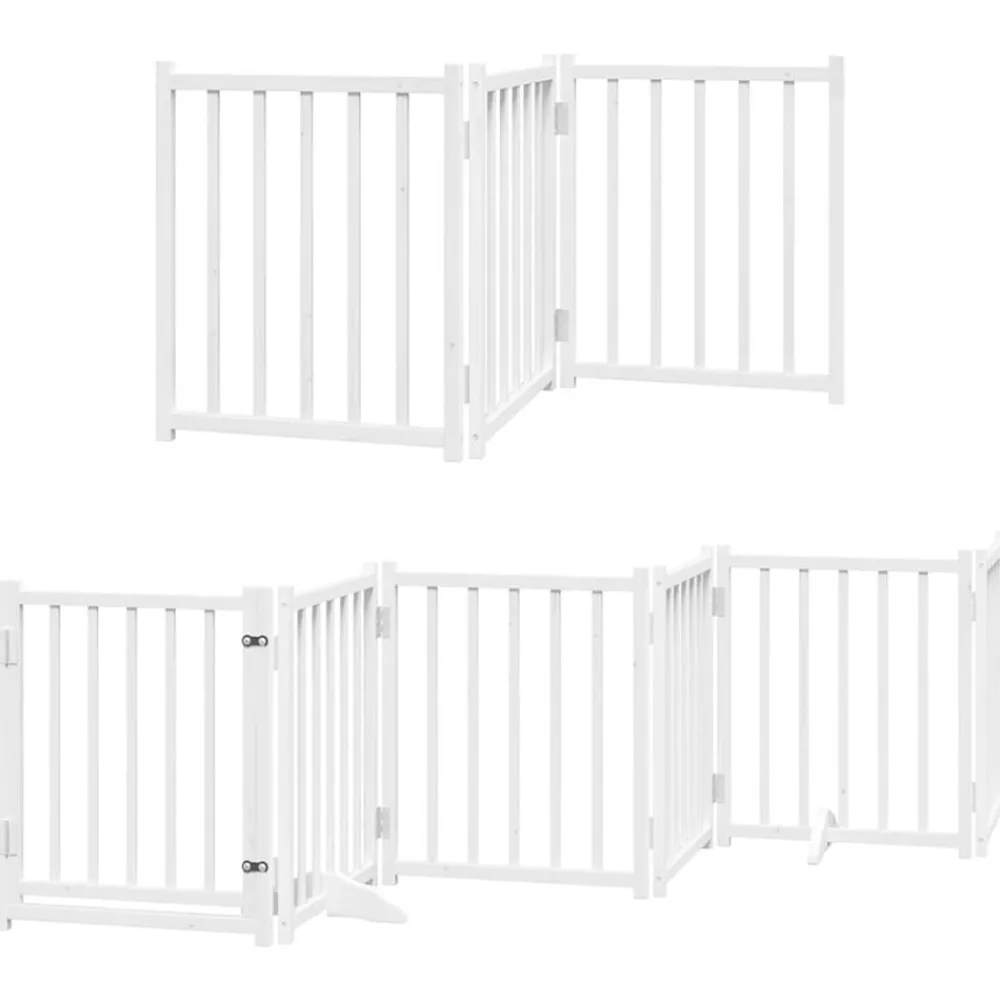 vidaXL Puerta para perros plegable 9 paneles madera álamo blanca 450cm Blanco Outlet