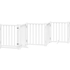 vidaXL Puerta para perros plegable 9 paneles madera álamo blanca 450cm Blanco Outlet
