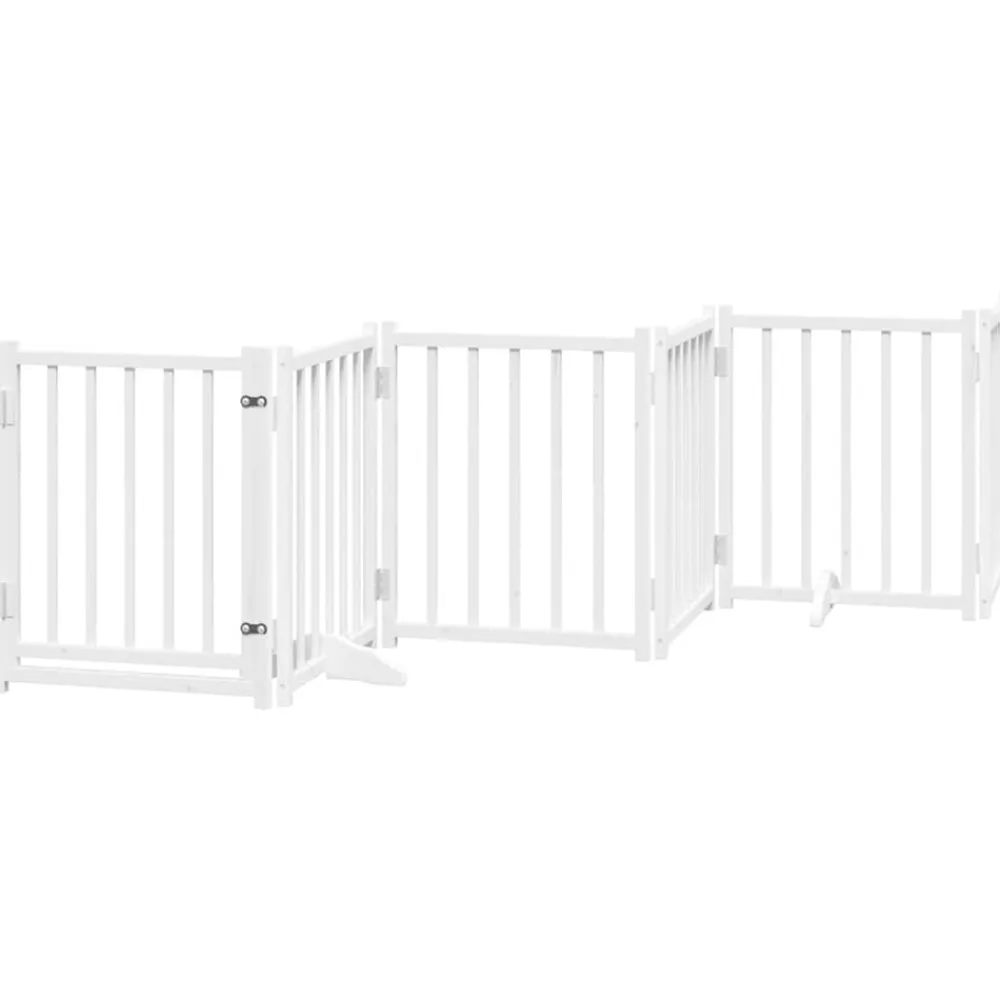 vidaXL Puerta para perros plegable 9 paneles madera álamo blanca 450cm Blanco Outlet