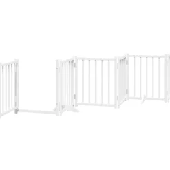 vidaXL Puerta para perros plegable 9 paneles madera álamo blanca 450cm Blanco Outlet
