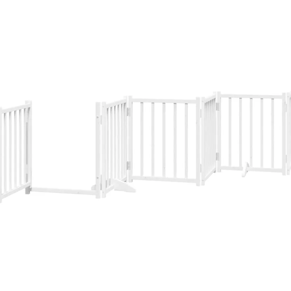 vidaXL Puerta para perros plegable 9 paneles madera álamo blanca 450cm Blanco Outlet