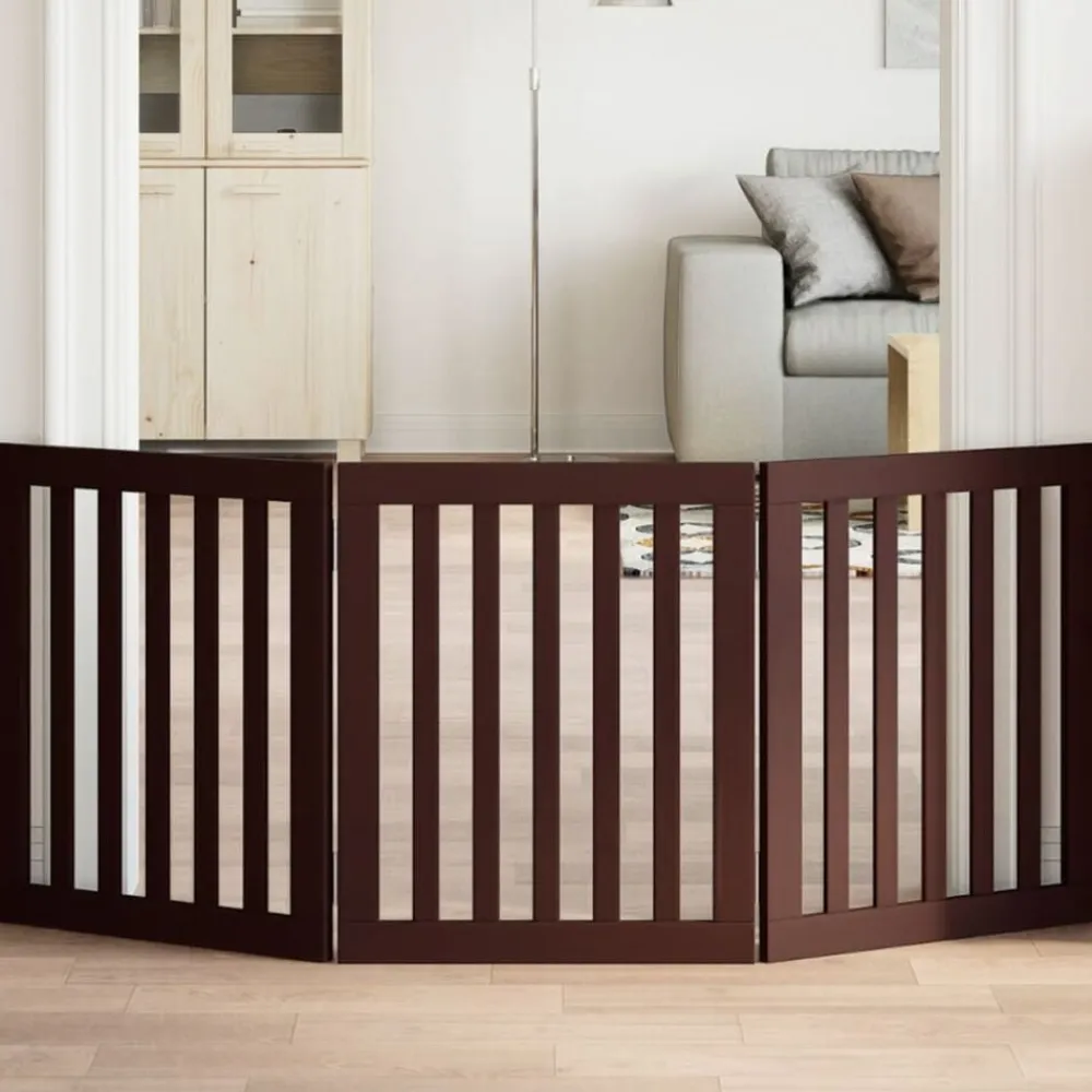 vidaXL Puerta para perros plegable 3 paneles madera álamo marrón 150cm Marrón Outlet