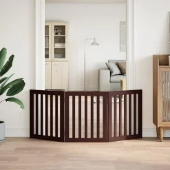 vidaXL Puerta para perros plegable 3 paneles madera álamo marrón 150cm Marrón Outlet