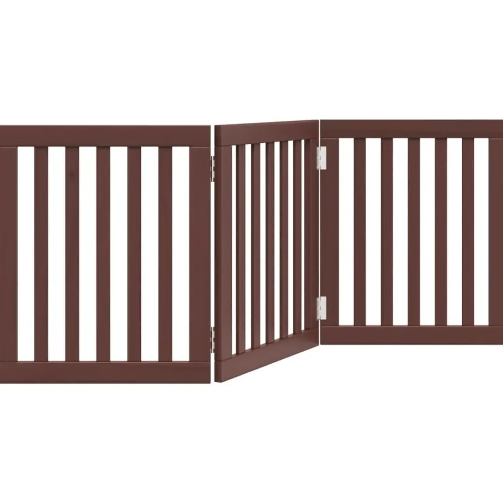 vidaXL Puerta para perros plegable 3 paneles madera álamo marrón 150cm Marrón Outlet