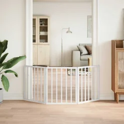vidaXL Puerta para perros plegable 3 paneles madera álamo blanca 150cm Blanco New
