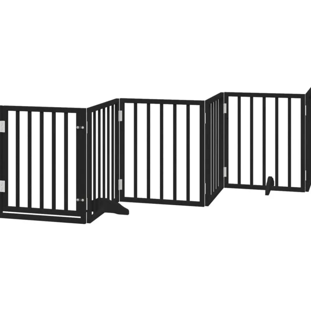vidaXL Puerta para perros plegable 6 paneles madera álamo negra 300 cm Negro New