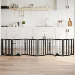 vidaXL Puerta para perros plegable 6 paneles madera álamo negra 300 cm Negro New