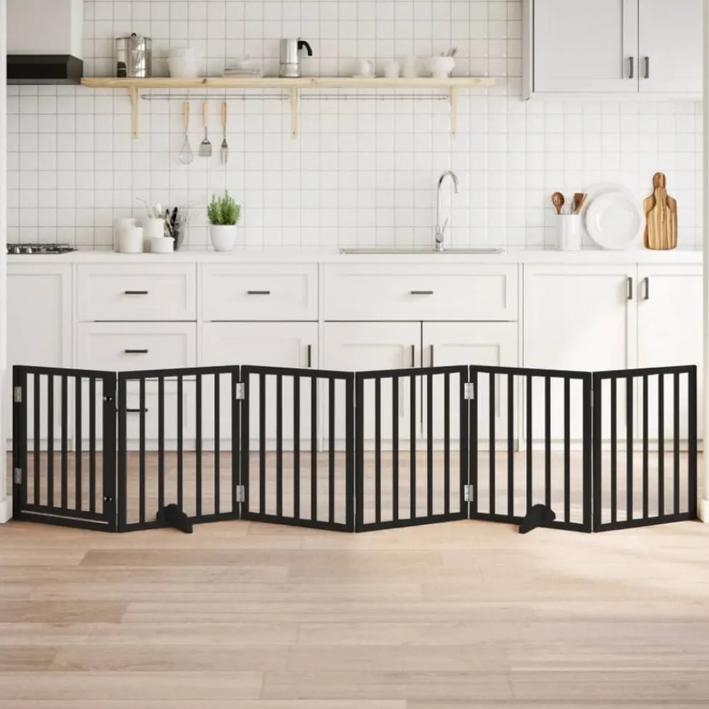 vidaXL Puerta para perros plegable 6 paneles madera álamo negra 300 cm Negro New