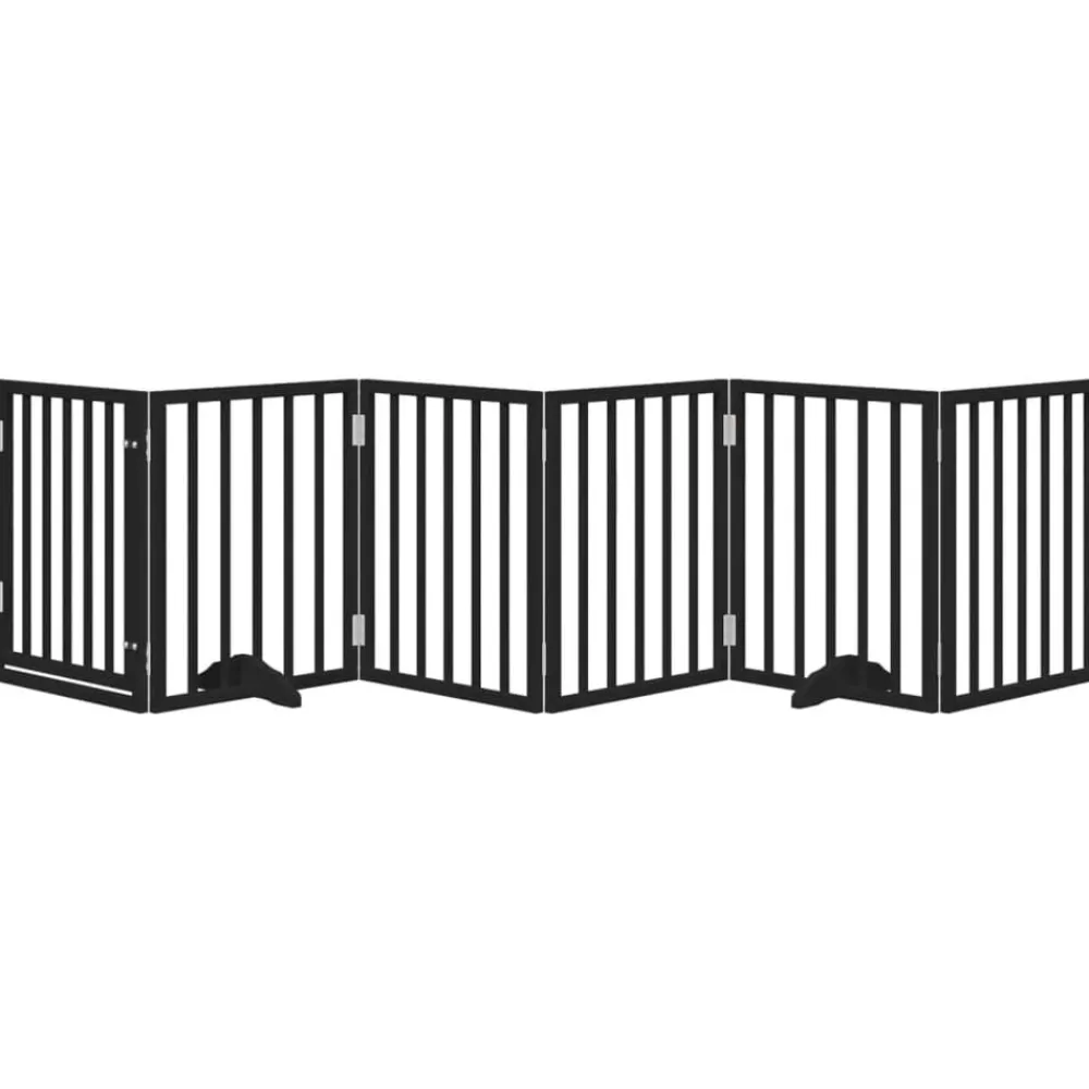 vidaXL Puerta para perros plegable 6 paneles madera álamo negra 300 cm Negro New