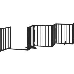 vidaXL Puerta para perros plegable 6 paneles madera álamo negra 300 cm Negro New