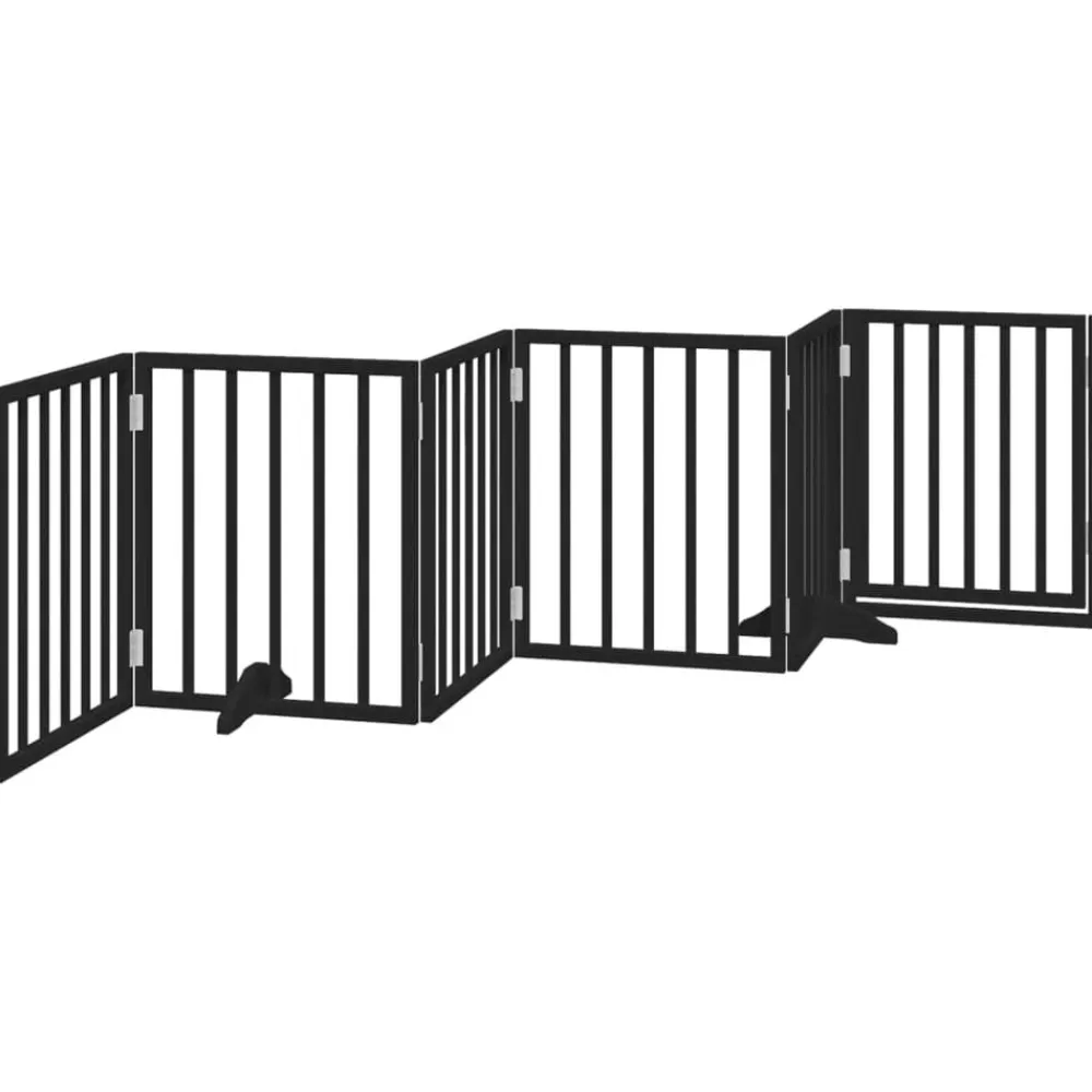 vidaXL Puerta para perros plegable 6 paneles madera álamo negra 300 cm Negro New