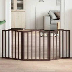 vidaXL Puerta para perros plegable 3 paneles álamo marrón roble 150 cm Marr&oacute;n roble New