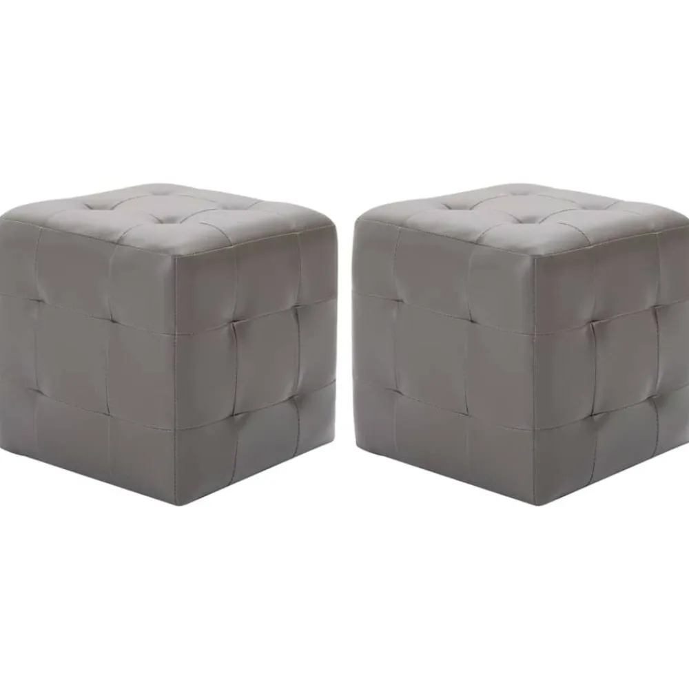 vidaXL Puf 2 unidades cuero sintético 30x30x30 cm Gris Online