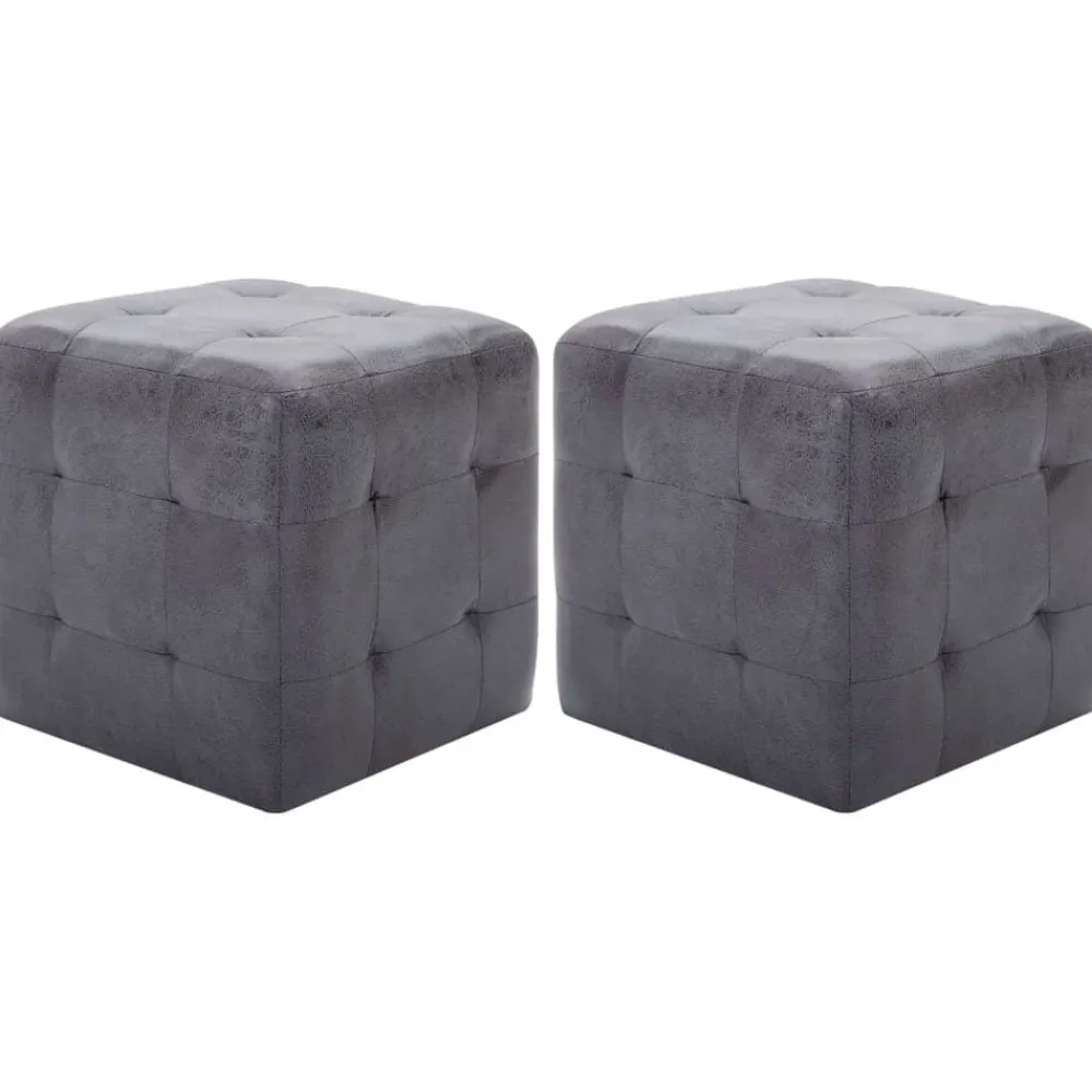 vidaXL Otomanas-Puf 2 unidades piel de ante artificial 30x30x30 cm