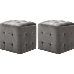 vidaXL Puf 2 unidades terciopelo 30x30x30 cm Gris New