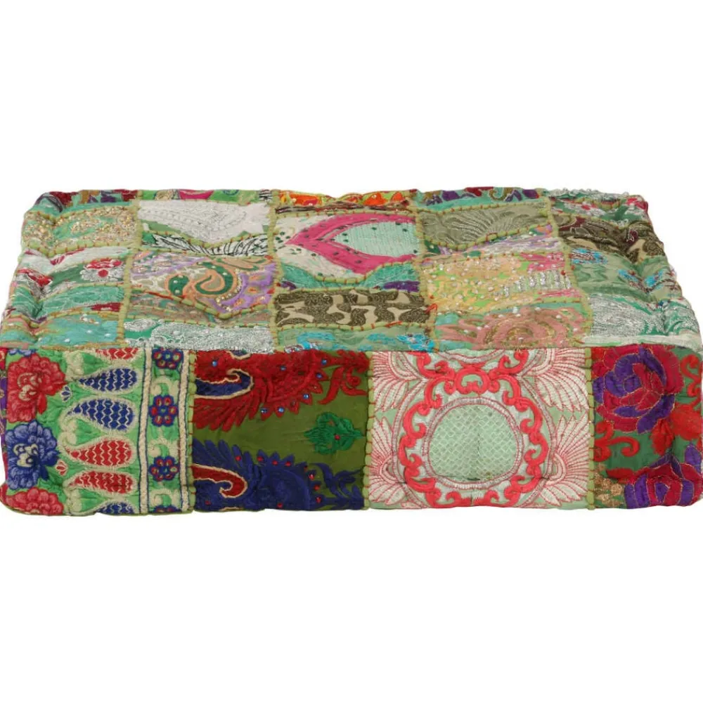 vidaXL Puf cuadrado pachtwork algodón hecho a mano 50x50x12 cm Verde Sale