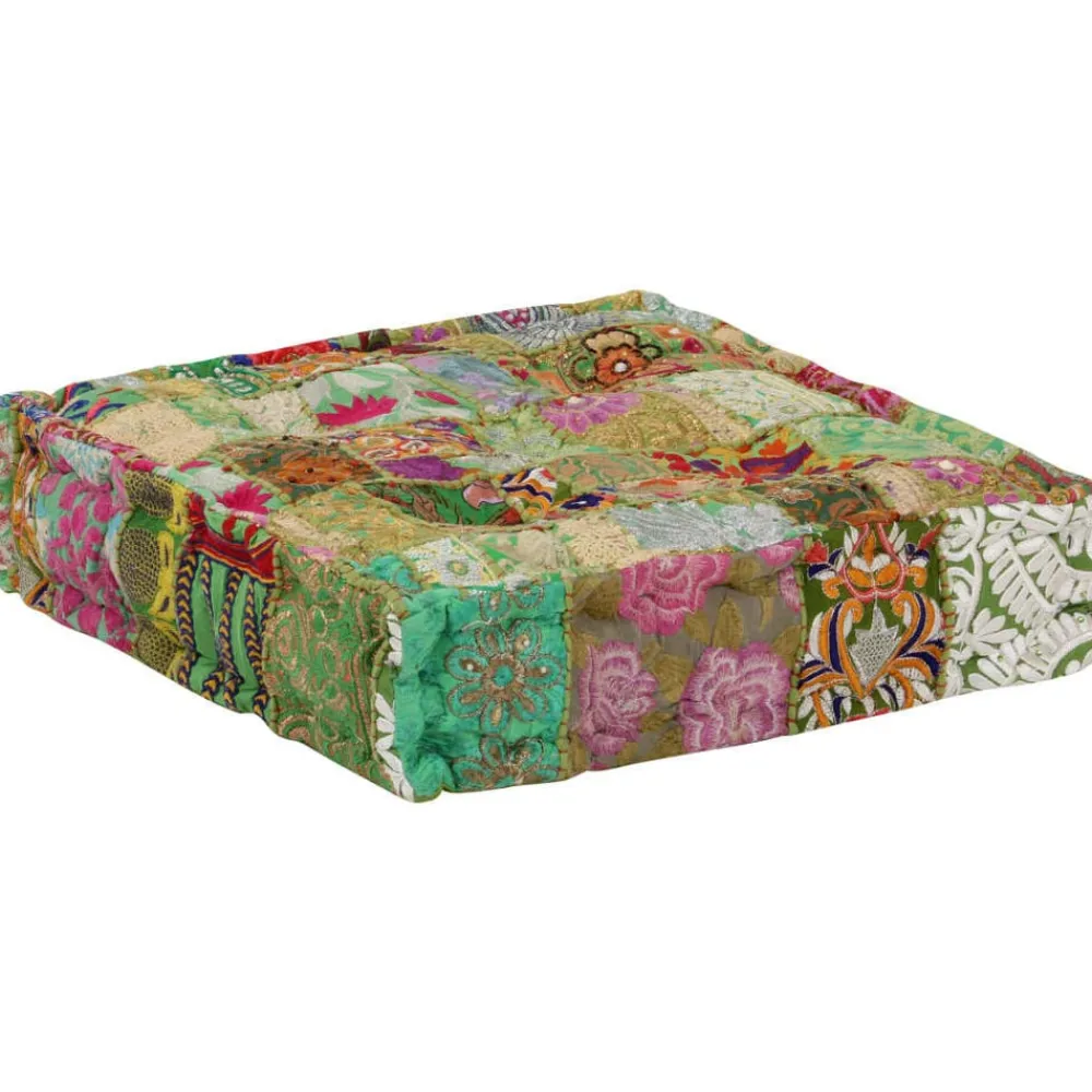 vidaXL Puf cuadrado pachtwork algodón hecho a mano 50x50x12 cm Verde Sale