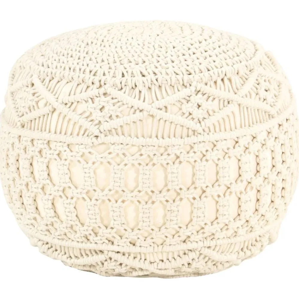 vidaXL Puf de macramé hecho a mano algodón 45x30 cm Blanco Clearance