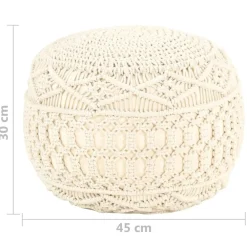 vidaXL Puf de macramé hecho a mano algodón 45x30 cm Blanco Clearance