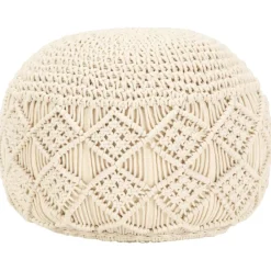 vidaXL Puf de macramé hecho a mano algodón 45x30 cm Blanco New