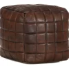 vidaXL Puf marrón oscuro 40x40x40 cm cuero auténtico de cabra Sale