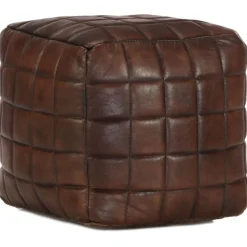 vidaXL Puf marrón oscuro 40x40x40 cm cuero auténtico de cabra Sale